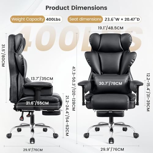 Big & Tall Office Chair 400 lbs, Gaming Chair 23" Wide Seat