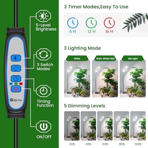 Aokrean Grow Lights for Indoor Plants,Full Spectrum 6.3in Desk Plant Light