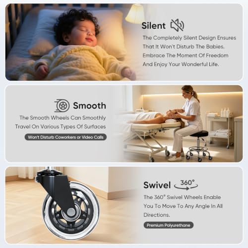 Office Chair Wheels - Replacement Rubber Wheels - Universal Fit 3" Casters