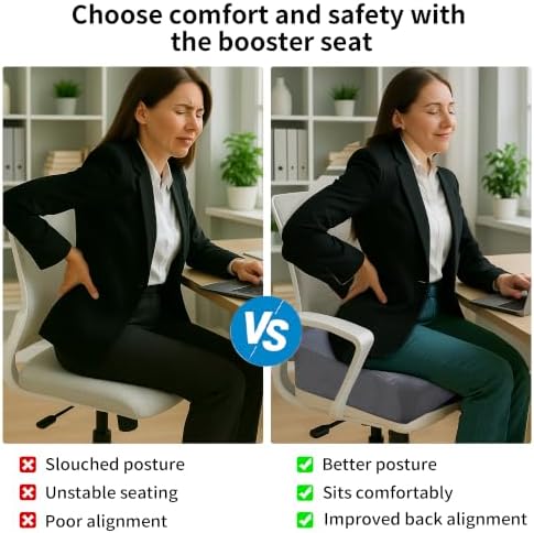 6" Extra Thick Memory Foam Office Chair Cushion – 2-Layer Booster Seat for Back & Tailbone Pain Relief, 18 x 16 x 6in Non-Slip Cushion with Carry Handle for Wheelchair, Car, and Airplane