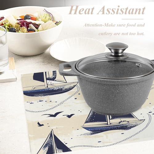 Shrahala Maritime Ocean Placemats, Boat Nautical Elements Table Mat Linen Burlap Washable Double-Deck Heat Insulation for Dining Table Kitchen Table Set of 4 (12 x 18 inch)