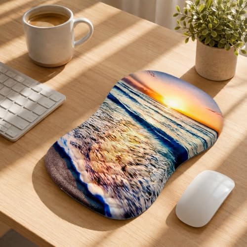 Ergonomic Mouse Pad with Wrist Rest, Mouse Pad with Memory Foam Massage Support, Non-Slip PU Base, Comfortable Typing Cushion for Home Office Computer Laptop, Beach