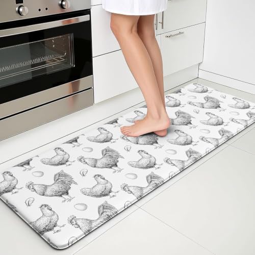 Farmhouse Chicken Kitchen Decor Mat, Cushioned Anti Fatigue Non-Slip