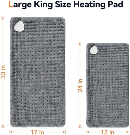 Heating Pad for Back Pain, 17"x33" Electric Heat Pad with 9 Heat Levels & 4 Auto-Off Timers, Portable Heating Pad for Period Cramps, Shoulder, Neck, Machine Washable, Gifts for Women Men, Grey
