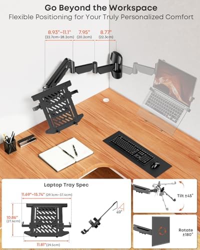 Long Arm 2-in-1 Laptop Wall Mount with Detachable Tray for 12-17'' Laptops
