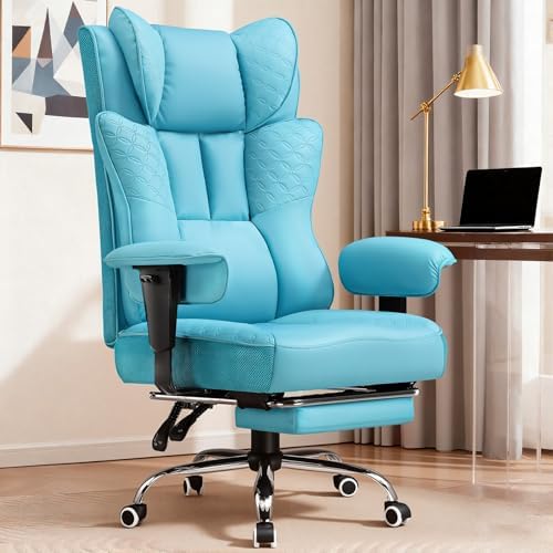 GTPLAYER Big and Tall Office Chair, Wide Ergonomic Gaming Chair with Deluxe Embossing Designed Leather with Foot Rest,150°Reclining Adjustable Soft Armrests Pocket Spring Back Support and Pillow