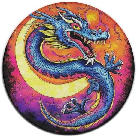 Home Decor Non Slip Kitchen Office Circle Rug, Machine Washable Modern Round Area Rug, Room Sofa Yoga Soft Round Carpet Mystery Dragon Trippy Art, 24inch