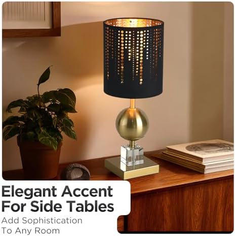 Modern Table Lamp with Black Linen Shade, E26 Base, Golden Metal Body, 17" Tall Bedside Desk Lamp for Bedroom, Living Room, Office – Bulb Not Included