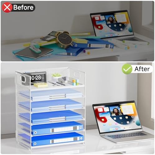 Paper Organizer for Desk with Handle, 6-Tier