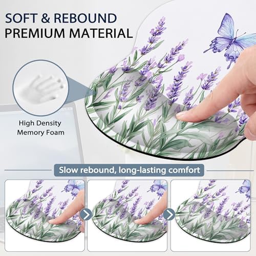 Lavender Butterfly Wrist Rest Mouse Pad and Keyboard Support Set,Purple 3 in 1 Ergonomic Memory Foam Mousepad with Non Slip Base, Gaming Mouse Pad for Office and Home