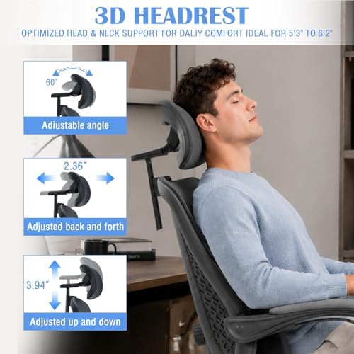 Ergonomic Office Desk Chair with Foot Rest - Adjustable Lumbar Support & Headrest, 90-160° Reclining Mesh Back Computer Chair - Home Office/Gaming for Adults