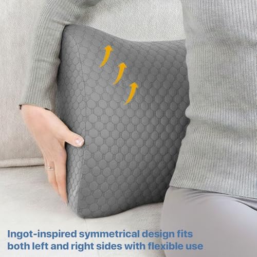 Lumbar Support Pillow Memory Foam Breathable Support for Office Chair, Car Seat, Sofa, Bed - Relieves Back, Spine, Neck Pain for Ergonomic Comfort Light Gray 18 * 11 * 7.5in