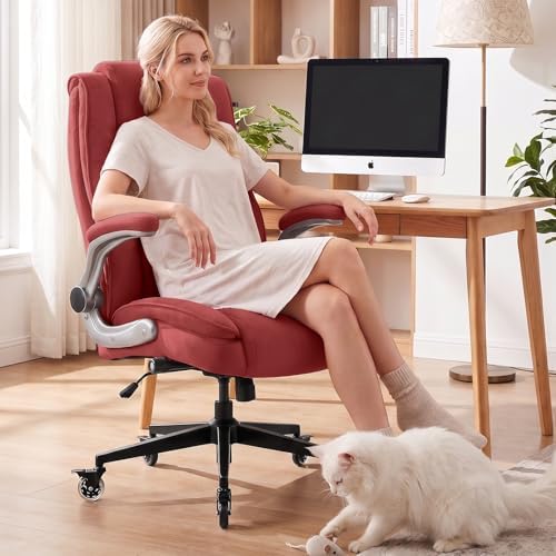 Fabric High Back Office Chair, Thick Padded Ergonomic Computer Desk Chair