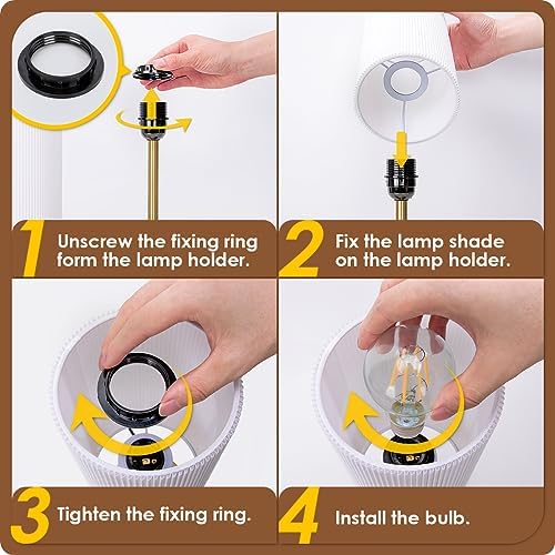 Yarra-Decor Bedside Lamp with USB A+C Charging Ports Set of Two - Touch Control Table for Bedroom Wood 3 Way Dimmable Nightstand Round Pleated Shade Home Office (LED Bulb Included)