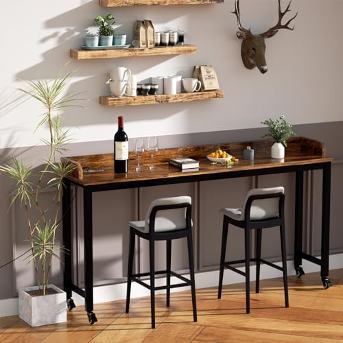 Ytaoka 70.8" Standing Desk with Charging Station, Extra Long Desk on Wheels for Standing and Sitting, Sofa Table Behind Couch with Power Outlets and USB Ports, Easy Assembly, Walnut