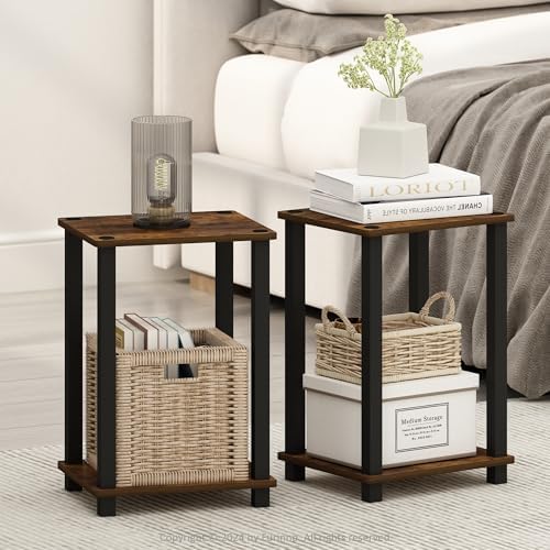 Furinno Simplistic Set of 2 Toolless 2-Tier Night Stand, Amber Pine