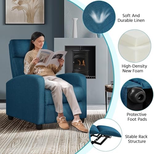 Yaheetech Recliner Chair with 3 Adjustable Angles Living Room Chairs Blue