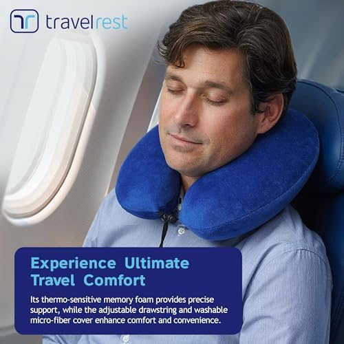 TRAVELREST Curl Neck Pillow Travel Essentials - Memory Foam Support - Blue