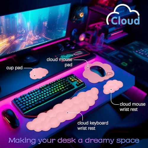 4 in 1 Ergonomic Leather Cloud Wrist Rest Keyboard and Mouse Pad & Coaster