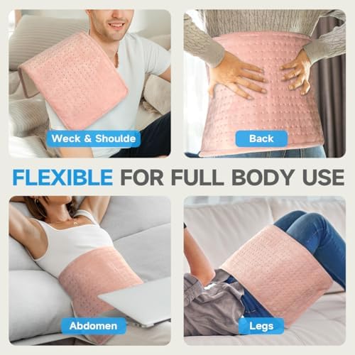 GOTCOZY Heating Pad 12"x24" for Back Pain Relief & Cramps(Rose)