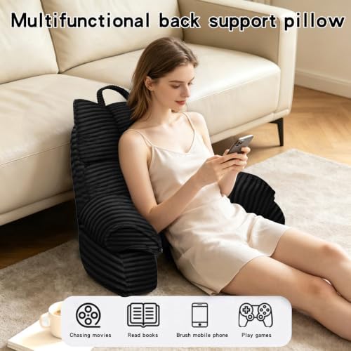Reading Pillow for Bed with Arms, Back Support, Memory Foam (Ink Black）