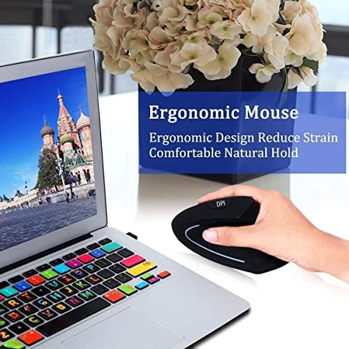 Ergonomic Mouse, 2.4G Optical Wireless Vertical Mouse with 6 Buttons - 3 Adjustable DPI 800/1200/1600 for Laptop, PC, Computer, Desktop, Notebook etc, Specially for Right-handers