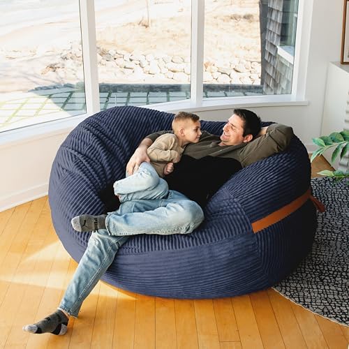 Big Joe Fuf 7Ft Foam Bean Bag Chair for Kids and Family, Ideal for Living Space and Basement, Midnight Blue Corded Plush, 7 feet Giant