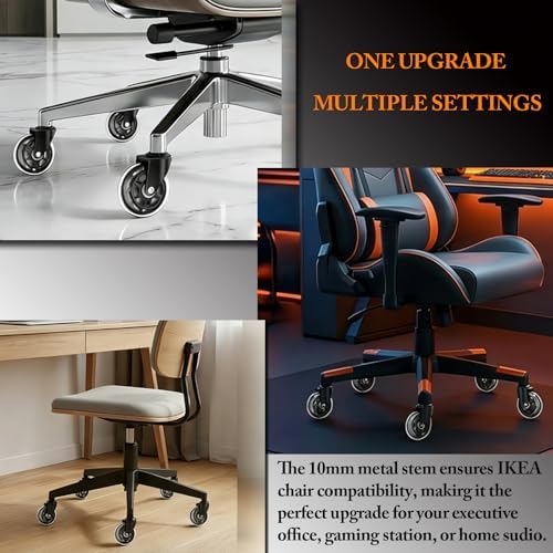 3 Inch Office Chair Wheels Set of 5,10mm Rubber Chair Casters Replacement,Heavy Duty Gaming Chair Wheels Protection for Hardwood Floors Without Chair Mats - 650lbs