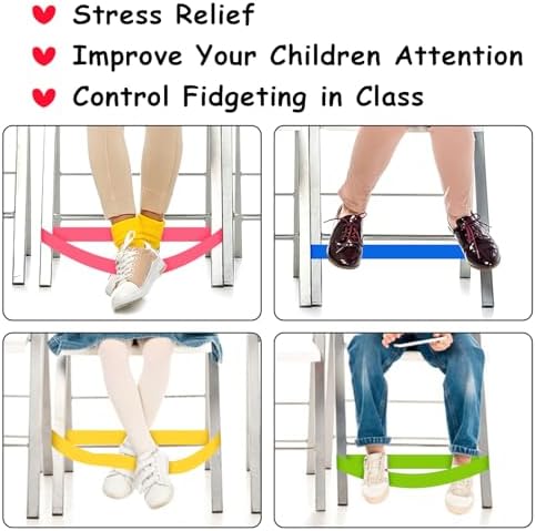 12 Pack Chair Bands for Kids with Fidgety Feet ADHD Tools, Sensory Room Must Haves for Adhd Kids Fidget Bands Autism Classroom Must Haves for Classroom Home Chairs
