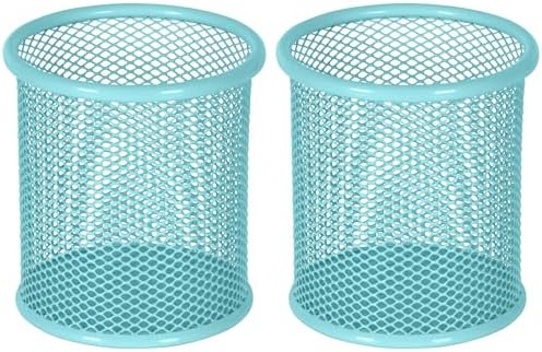 EasyPAG Pencil Holder for Desk, 2 Pack Metal Pen Organizer, Mesh Pencil Cup Organizer for Home, Office, Classroom, School, Light Blue
