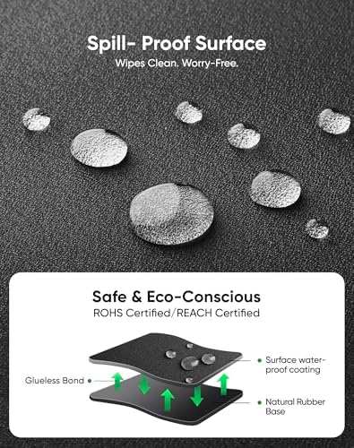 ALOANES Black Waterproof Desk Mat, Large, with Extended Mouse Mat, Office Desk Protector with Anti-Slip Base, Stitched Edge, Grain Jacquard Surface, Perfect for Gamer, Home, XL,11.81''x27.56''x0.12'