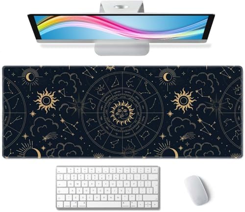 Zodiac Wheel XL Black Gaming Mousepad, Large 31.5''X 11.8'' Deskpad, Desk Mat with Cute Design, Perfect for Laptop, Computer Keyboard, Mouse