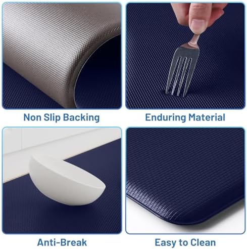 StepLively Kitchen Mat for Floor 2 PCS, Anti Fatigue Rugs, Blue