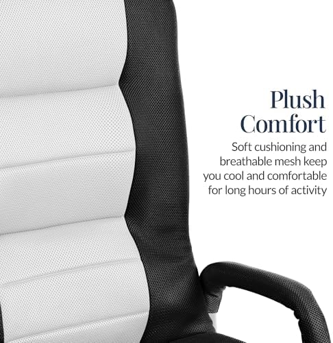 Best Choice Products Swivel Gaming Chair 360 Degree Multipurpose Floor Chair Rocker for TV, Reading, Playing Video Games w/Lumbar Support, Armrest Handles, Adjustable Foldable Backrest - Black/White
