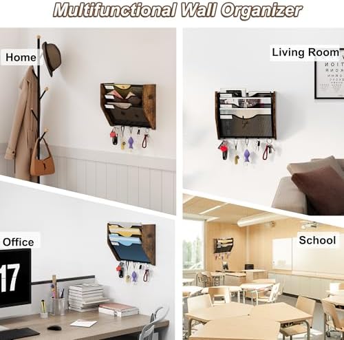 Wall File Organizer With Hooks,3 Tier Mesh Mail Organizer Wall Mounted,Hanging File Organizer,Magazine Holder for Documents,Magazine,Literature,File,Mails,Envelopes