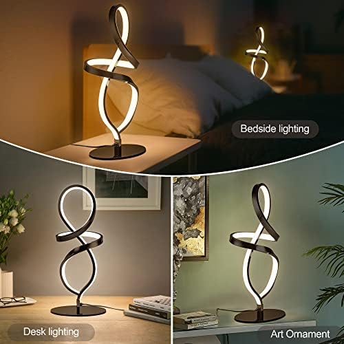 Modern Small Table Lamp with LED Spiral Design, 12W Black Nightstand Lamp