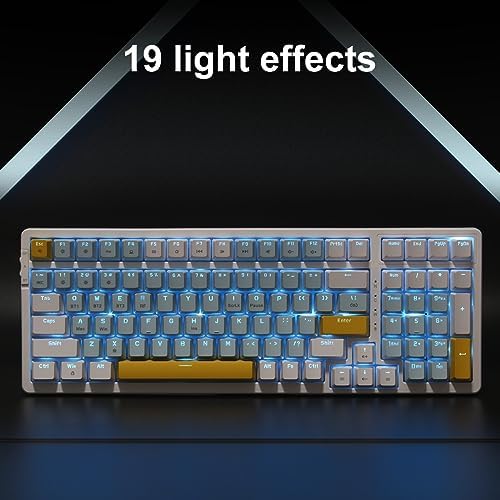 Merdia Wireless Mechanical Keyboard, Triple Mode 2.4G/USB-C/BT Gaming Keyboards 100 Keys Ice-Blue Backlit, Red Switch Keyboard | Rechargeable Mechanical Gaming Keyboards | Ice Blue/W/Y