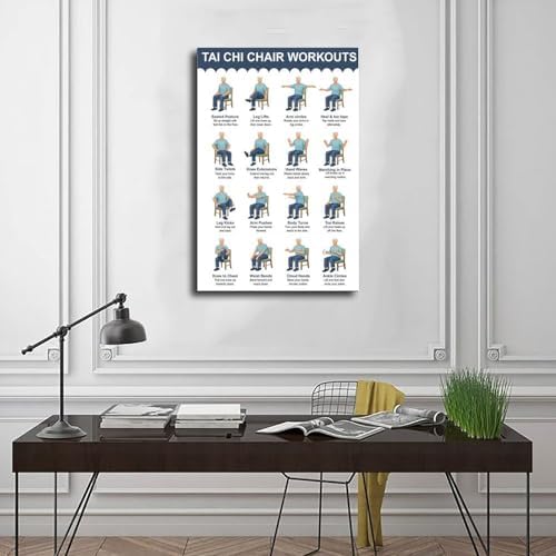 Tai Chi Chair Workouts Tai Chi Exercise Chart Gentle Exercise Plan Workout Plan Canvas Poster Bedroom Decor Room Decor Frame 12x18inch