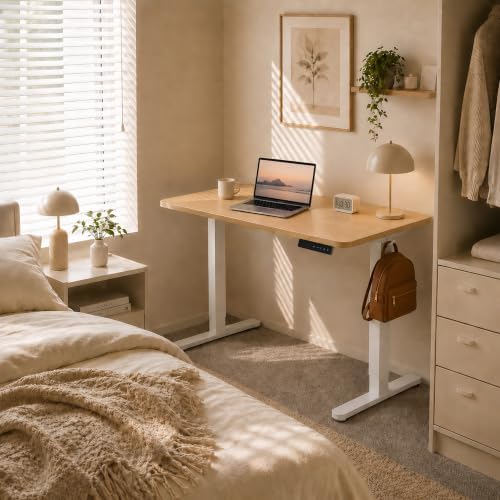 Electric Standing Desk, 40" x 24" Adjustable Height Sit Stand Desk, Small Space Workstation, Compact Computer Desk for Home Office, Stable Steel Frame (Natural)