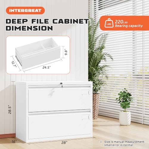 INTERGREAT Lateral File Cabinet 2 Drawer, White Metal File Cabinets for Home Office, Locking File Cabinet for Letter/Legal/F4/A4 Size Hanging Files, Easy Assembly, Name Tag
