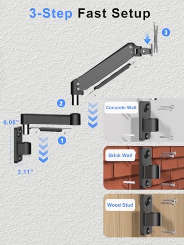 suptek Single Monitor Wall Mount for 17 to 35 Inch Screens, Gas Spring Monitor Arm Wall Mount Holds Up to 11KG/24lbs, Full Motion Adjustable,VESA Mount 75x75/100x100mm(WMX2)