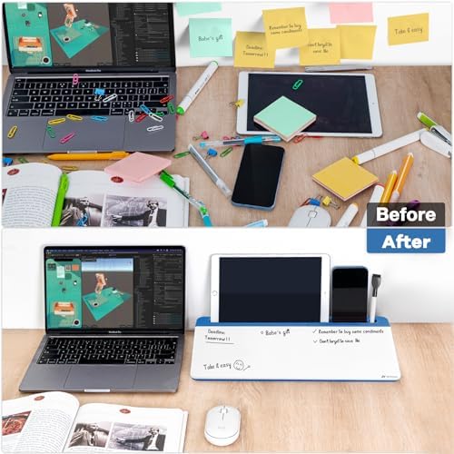 Varhomax Glass Desk Whiteboard with Storage, Desktop Organizer