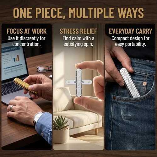 Puffpop-Magnetic Fidget Slider EDC Metal Fidget Toy for Adults – Push Pull Rotate Stress Relief Desk Toy for ADHD Anxiety Relief, Quiet Office Pocket Fidget Toy- Gold (Silver)