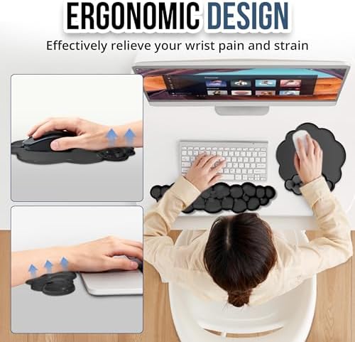 Keyboard Wrist Rest Set — Ergonomic Cloud Wrist Rest Keyboard and Mouse Pad, Non-Slip Desk Accessories for Office and Home（Black）