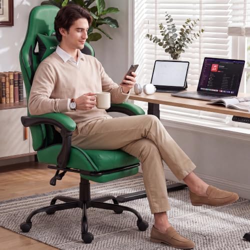 Dowinx Gaming Chair with Footrest, Ergonomic Office Chair, Green