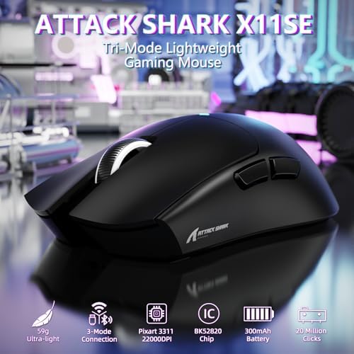 ATTACK SHARK X11 SE Tri Mode Lightweight Wireless Gaming Mouse - Black