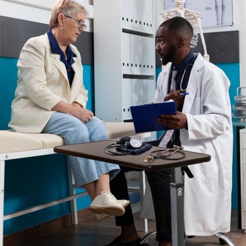 Vaunn Medical Adjustable Overbed Bedside Table with Wheels (Hospital and Home Use)