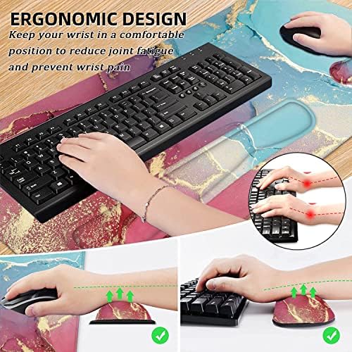 LATEEFAH Large Mouse Pad and Keyboard Wrist Rest, Desk Pad for Keyboard and Mouse, Extended Gaming Mouse Pad with Wrist Support, Waterproof Non-Slip Desk Mouse Mat for Office, Home