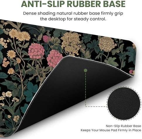 Aesthetic Desk Mat, Cute Vintage Garden Desk Pad Protector for Work & Decor, 35.4" x 15.7", Pretty Non-Slip Extended Mouse Pad for Office or Home
