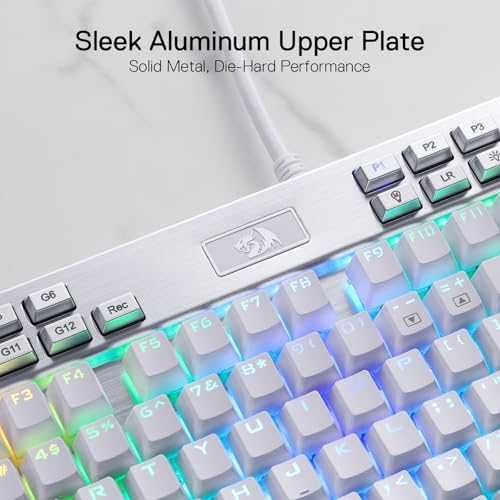 Redragon K550 RGB Gaming Keyboard, 104 Keys + 12 Macro G Keys Wired Mechanical Keyboard w/Aluminum Top Plate, Custom Clicky Purple Switch, Extra USB Port & Wrist Rest